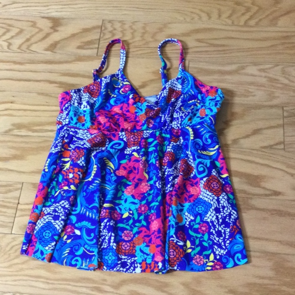 NWT 12 Swim Solutions Vibrant Blue Floral Tankini